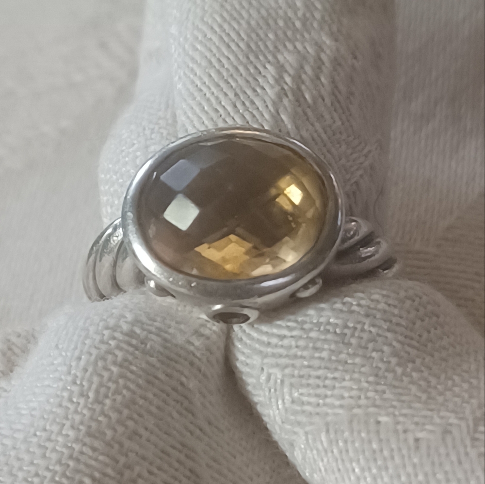 David Yurman Citrine and Carnelian Renaissance Ring, SS, Size 7